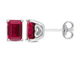 2.60 Carat (ctw) Lab-Created Ruby Octagon Solitaire Stud Earrings in Sterling Silver